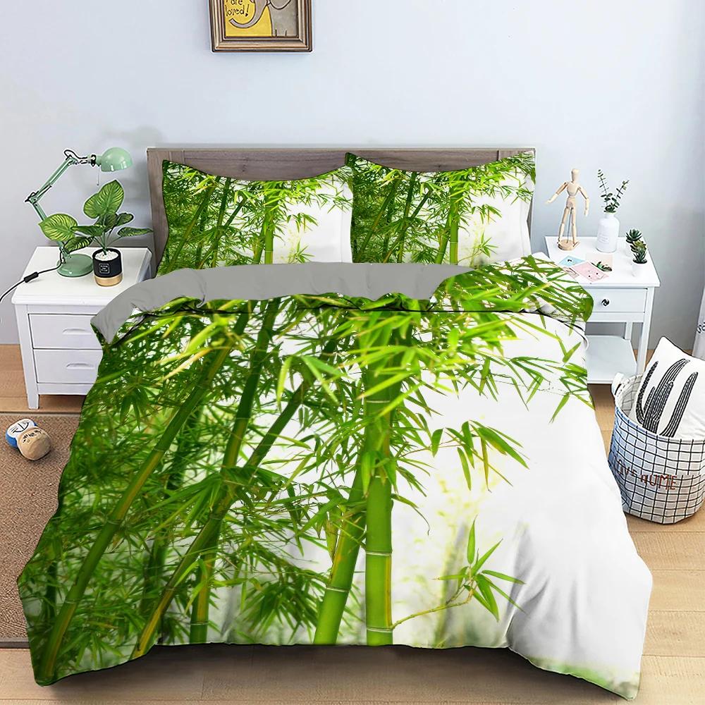 Gren Bambo King Quen Single Double Beding Set Bambo Leaves Soft Duvet Cover Nature Plant Comfortable Quilt Cover Polyester Warm Comforter Cover 120*200cm Single