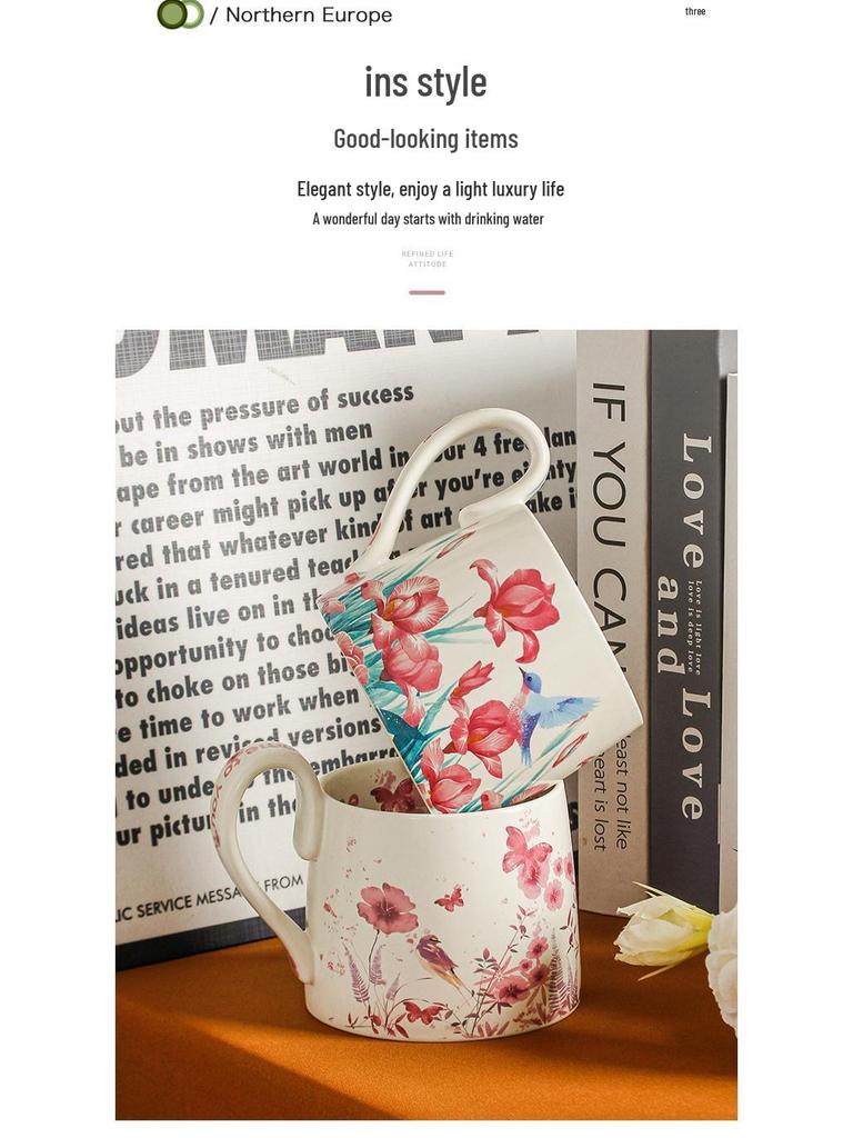 Large Capacity Hand-Painted Cartoon Flower Ceramic Mug - Souvenir Coffee & Water Cup