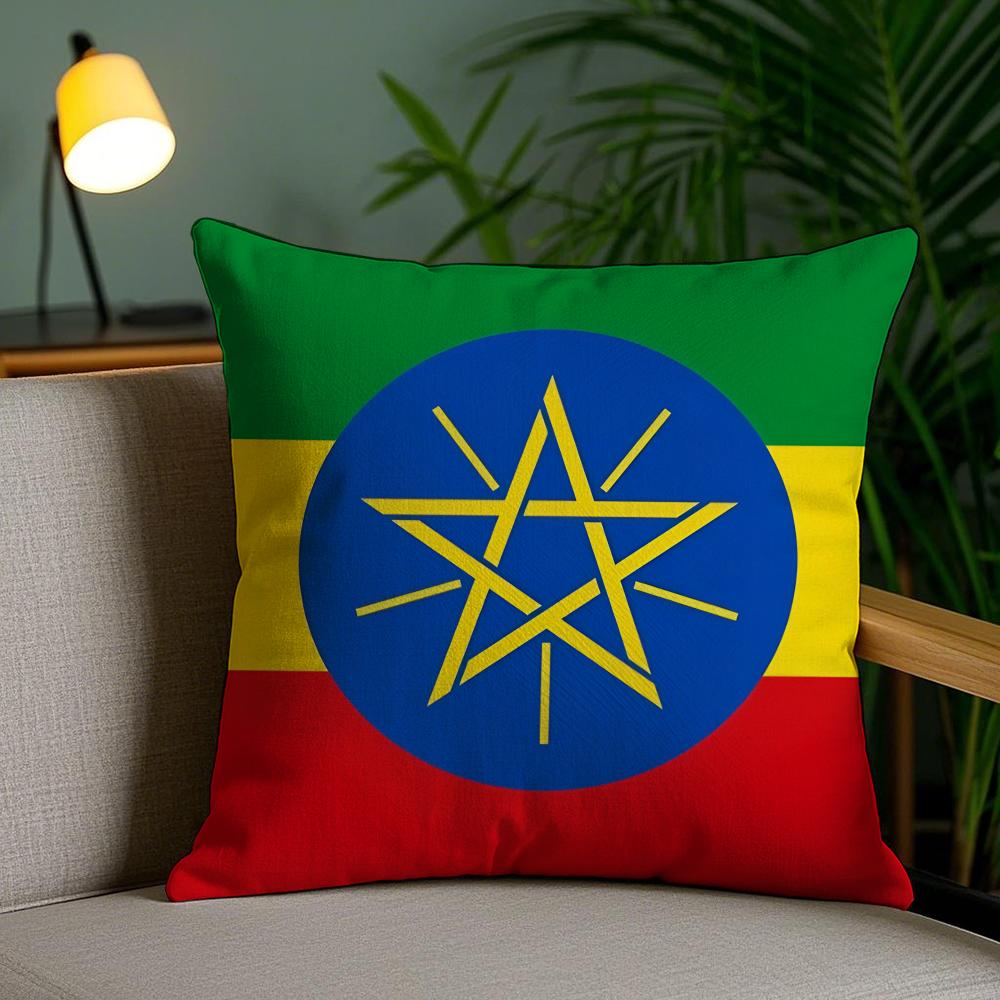 Ethiopia Historical Flag Cushion Cover Plush Fabric Soft Double-Sided Printed Invisible Zipper Sofa Pillow Case Home Decor