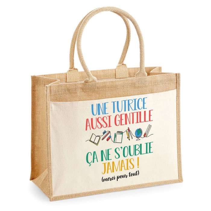 Sac jute avec poche Tutrice aussi gentille Cadeau Anniversaire Noël Original Personnalisé Femme | Sac de course shopping