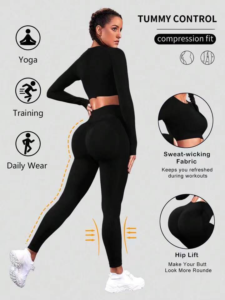 JYL Seamless Yoga Set Long Sleeve Hip Lifting Pants Quick Dry M бездна