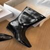 Fashion Women Pointed Toe Mid Calf Chelsea Boots Designer Wedges Oxford Shoes 2024 Walking Goth Dress Shoes Winter Mujer New Zapatillas