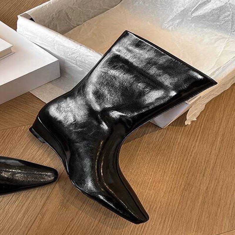 Fashion Women Pointed Toe Mid Calf Chelsea Boots Designer Wedges Oxford Shoes 2024 Walking Goth Dress Shoes Winter Mujer New Zapatillas