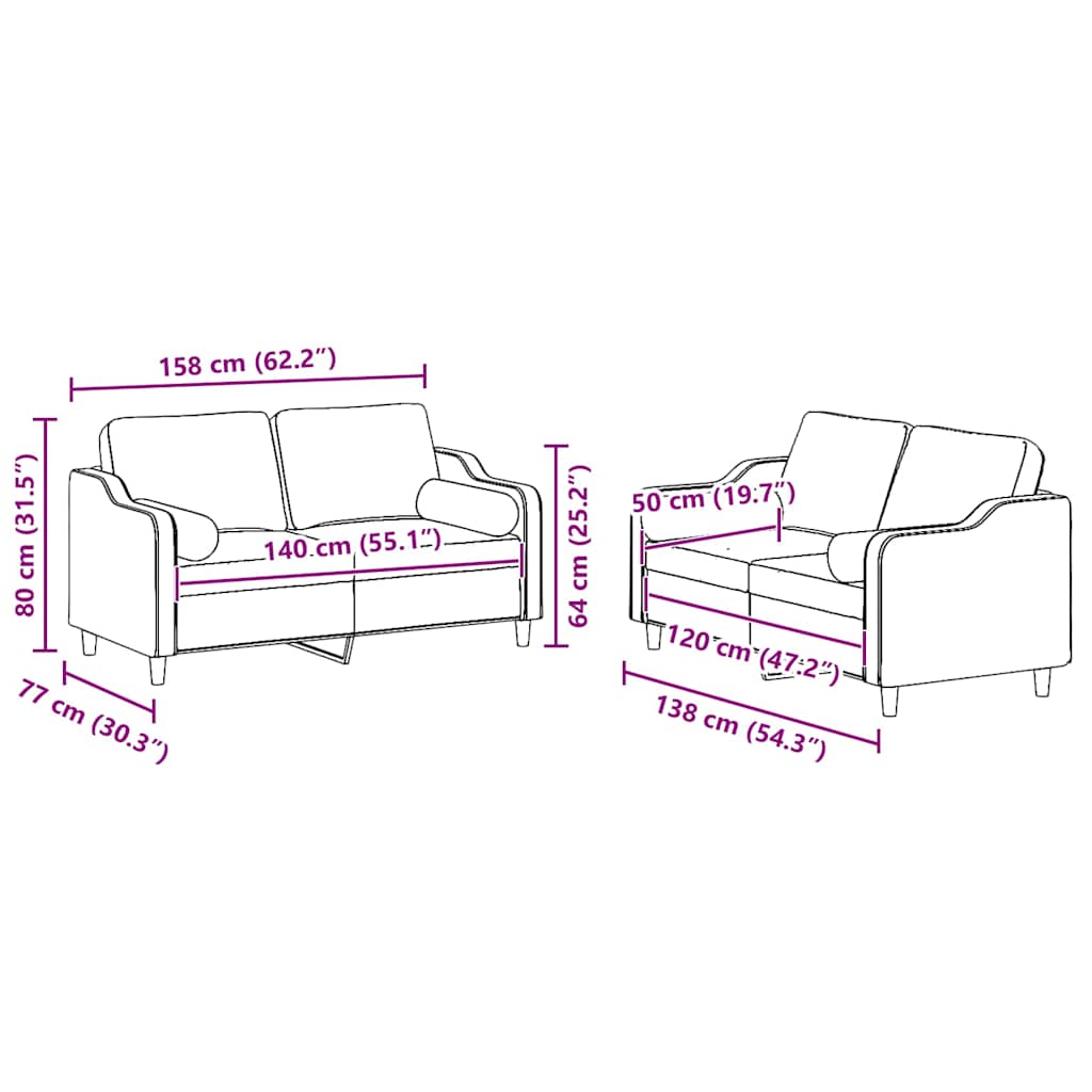 Vidaxl 2-Cz. Living Room Set With Cushions, Light Yellow, Fabric
