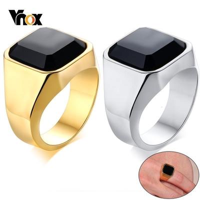 Anillo de Sello Elegante para Hombre Dedo Meñique Color Dorado Acero Inoxidable Piedra Negra Anel Masculino Accesorio Masculino