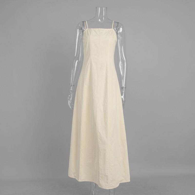 Womens Cotton Spaghetti Strap Maxi Dress High Waist A-Line 2026 Casual Beach Party Outfit