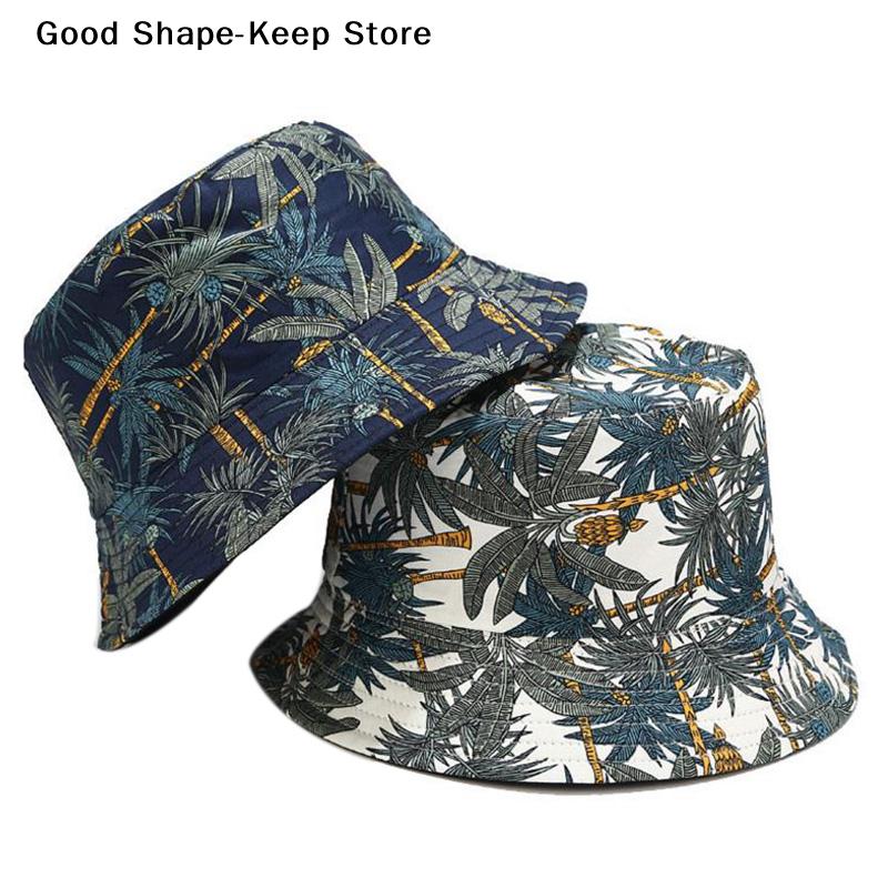 Modny Dwustronny Karykaturowy Graffiti Kapelusz Bucket Hat Podróżna Czapka Przeciwsłoneczna Mężczyźni Kobiety Nowy Dwustronny Kapelusz Rybacki z Drzewem Bananowym