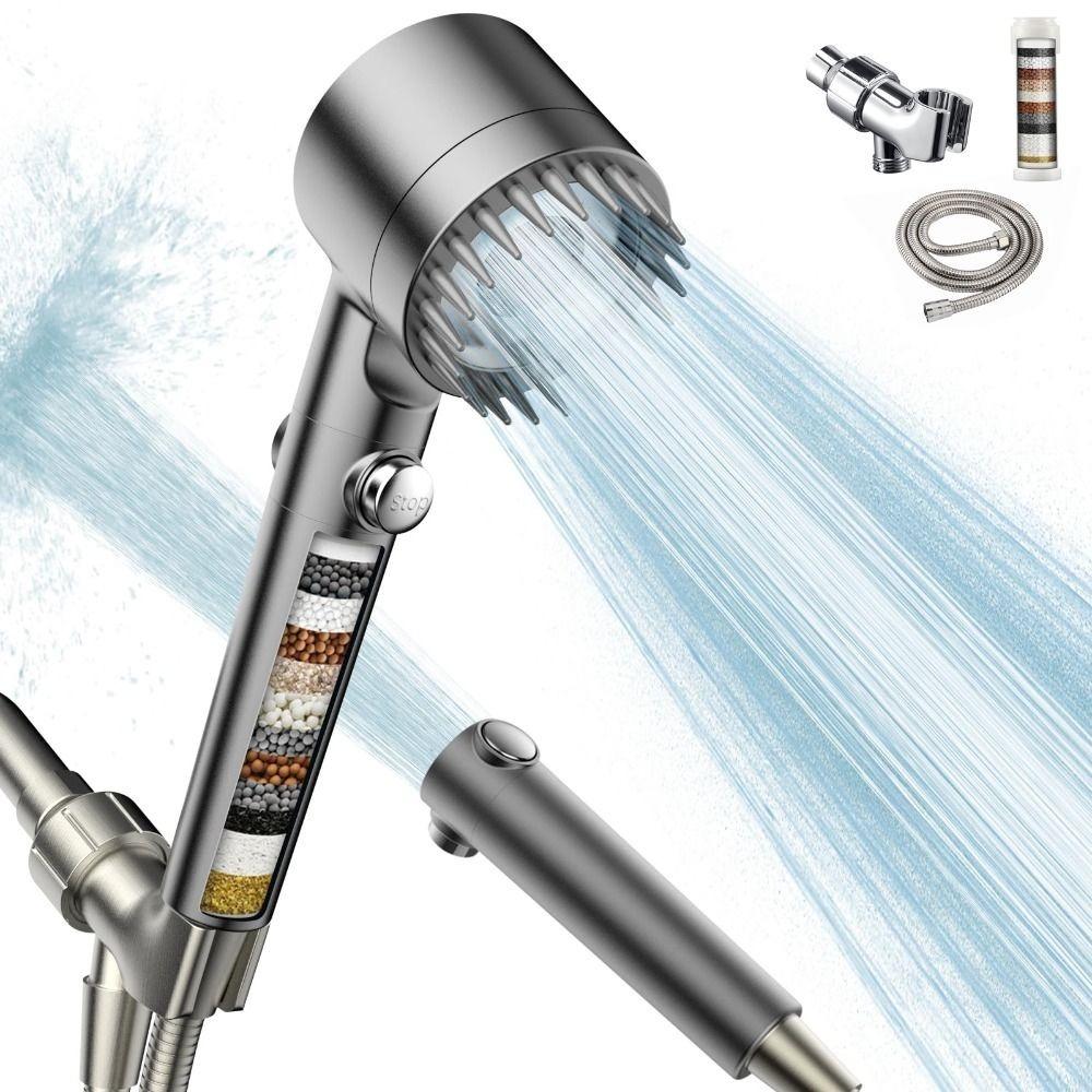 High Pressure Shower Head Multiple Spray Modes ON/OFF Switch Handheld Shower Head Water Saving Anti-clog Nozzles