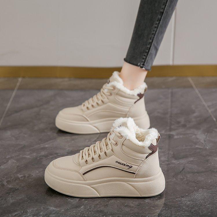 

Флисовые утолщенные женские туфли зимние новые универсальные нескользящие износостойкие студенческие туфли на плоской подошве большие хлопковые высокие хлопковые туфли 40