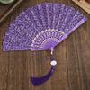 Love Heart Print Folding Fan with Tassel Chinese Style Portable Hollow Ribs Hand Fan Women Dance Performance Props Party Favors