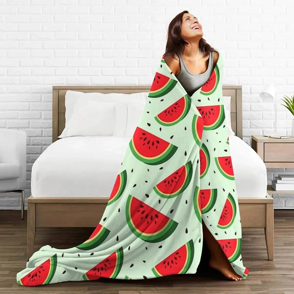Cute Watermelon Slices Blanket Soft Warm Flannel Throw Blanket Bedspread for Bed Living room Picnic Travel Home Sofa