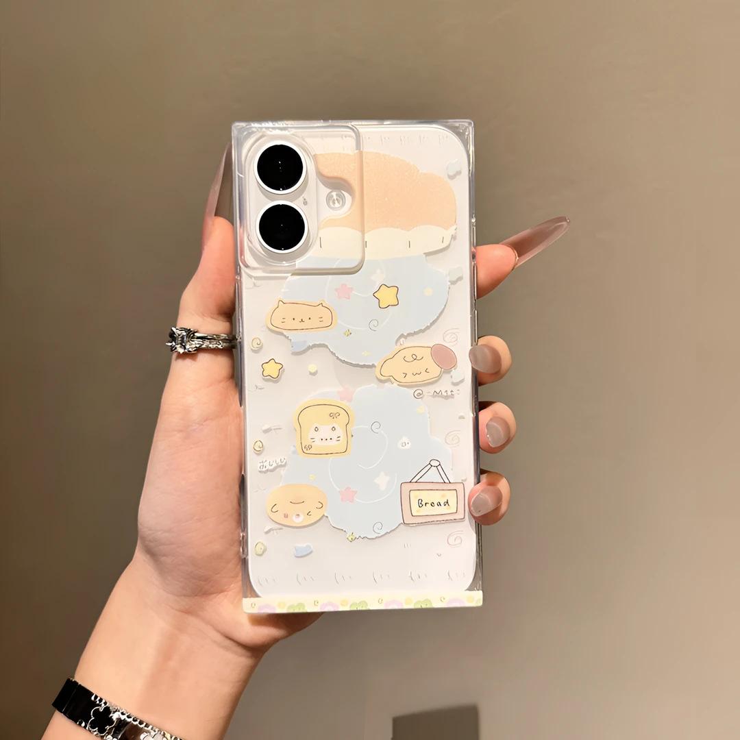 Star Cloud Bread Cat Applicable Apple 17Promax Mobile Phone Case IP16 Ice Crystal Squares 15 Cute 14 Soft IPhone17ProMax