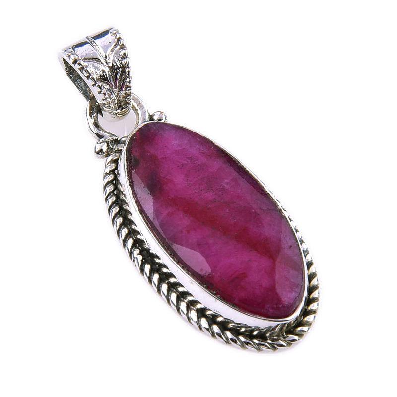 Red Ruby(Simulated) Gemstone Handmade 925 Sterling Silver Pendant 1.25" Z2d77