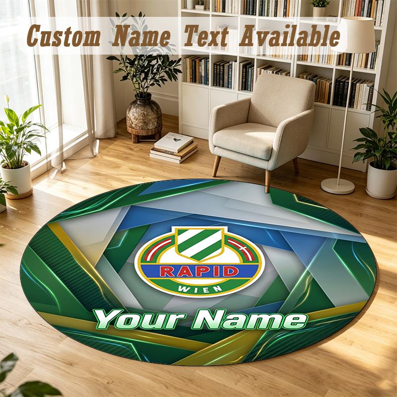 Round Rug Custom NameRapid Wien FC Pattern Non Slip Carpet Home Floor Decor