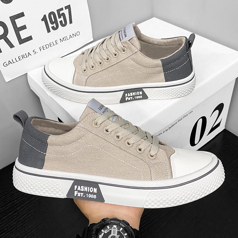 Herren Canvas Low-Top Sneaker Lässige Schnürschuhe mit Kontrast-Fersenkappe für den täglichen Gebrauch