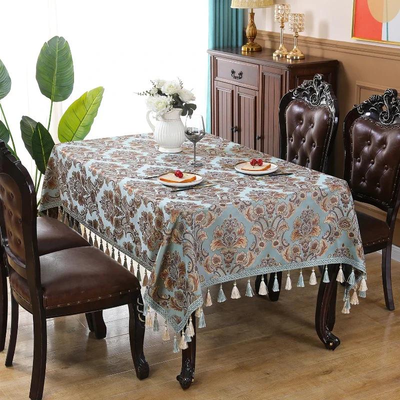 European Style Jacquard Table Cloth Thickened Rectangular Tablecloth Embroidered Tassels Dustproof Dining Table Cloth Cover