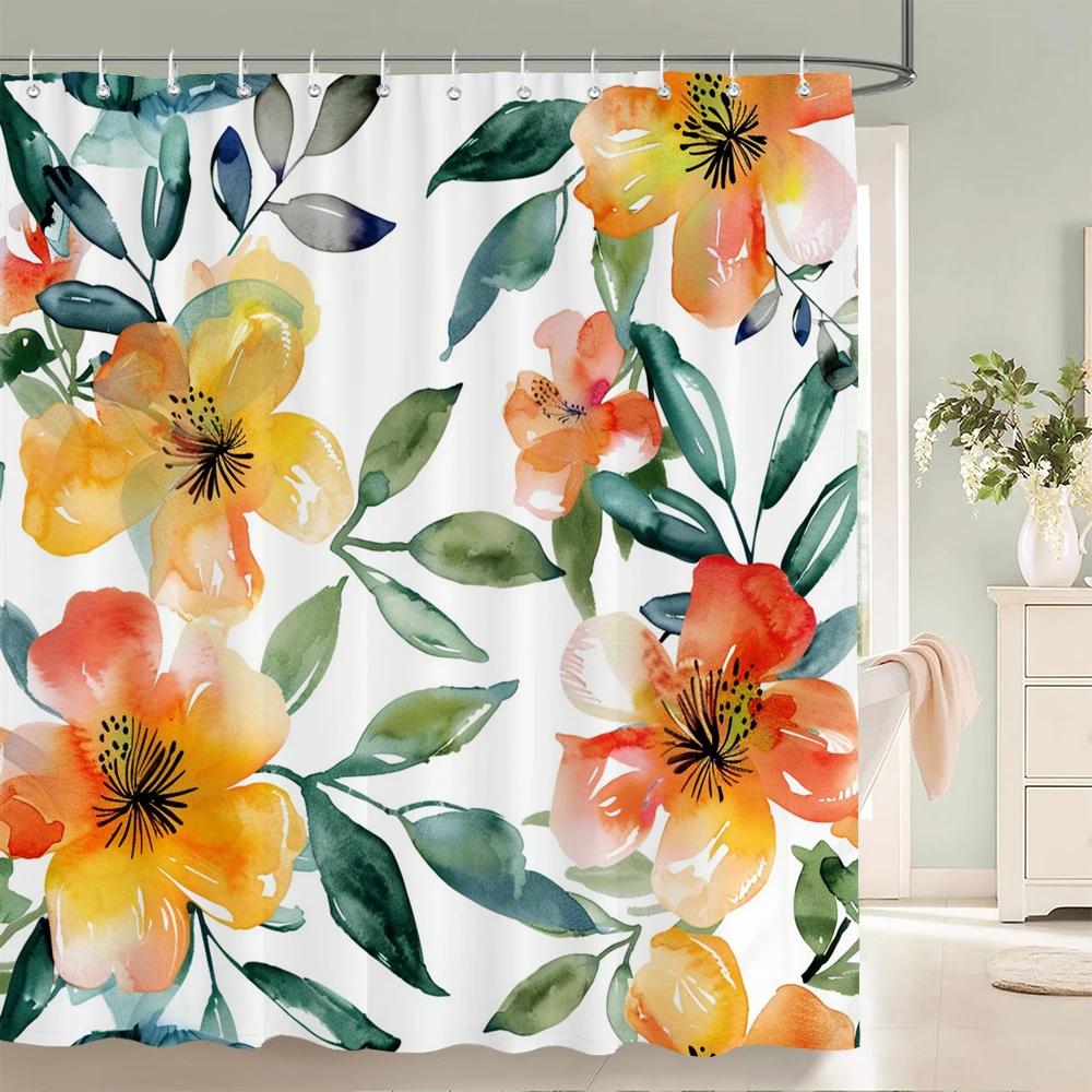 Home shower curtain for bathroom waterproof fabric modern minimalist floral style bathroom Curtain with hooks decorative curtain