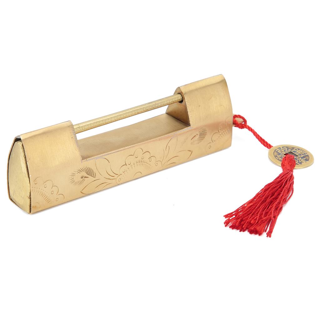 Brass Lock with Key 6.5cm Antique Chinese Style Carved Padlock for Jewelry Box Cabinet