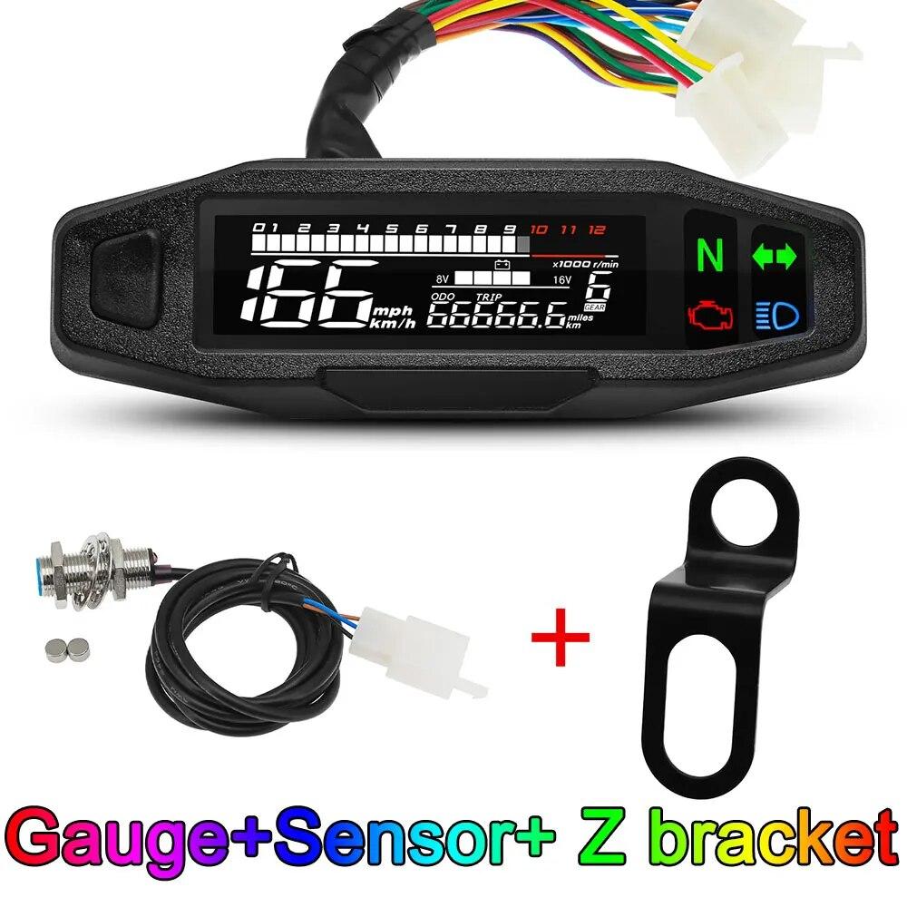AD Motorcycle Speedometer Universal LED Tachometer Digital Dashboard Km/h MPH Odometer Meter Motor Gauge Sensor + Y/Z/W Bracket