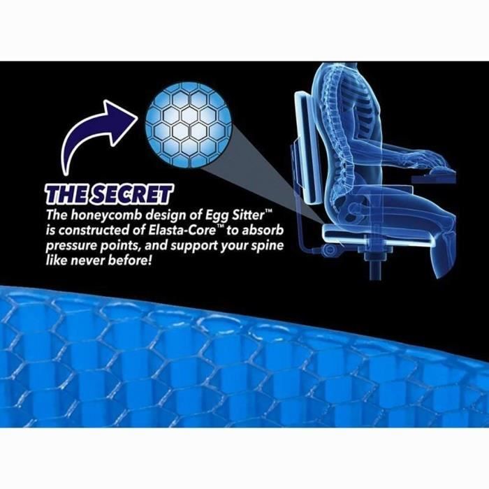 Coussin de siège Egg Sitter - Egg-Sitter - Bleu - Gel élastique - Pliable - Conception nid d'abeilles