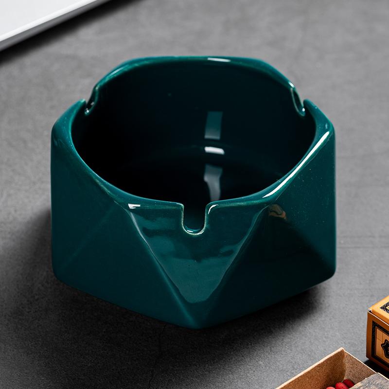 Creative Ceramic Ashtray Diamond Shaped Copper Buckle Storage Box with Lid Living Room Anti Fly Ash Home Decoration Accessories