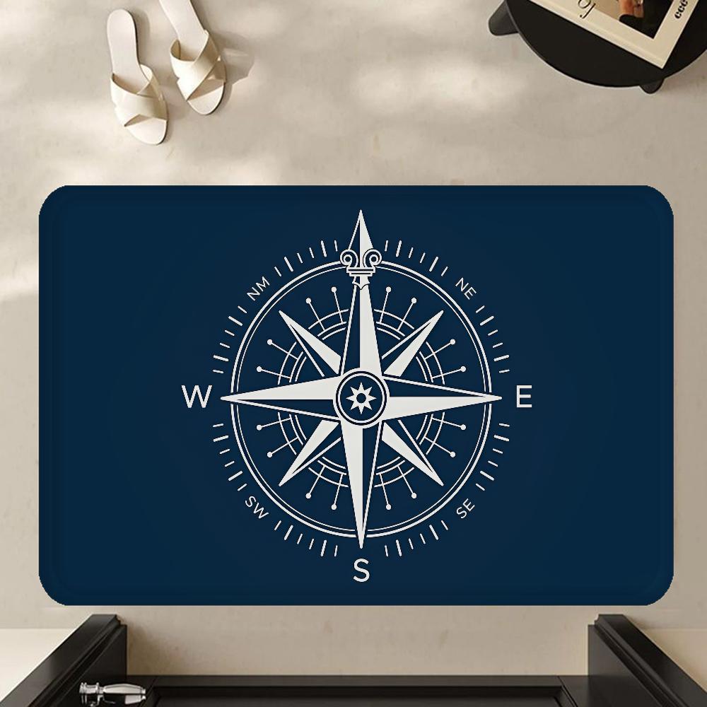 Nautischer Kompass Flur Teppich Waschbar Rutschfest Wohnzimmer Sofa Stühle Bereichsmatte Küche Fußmatte Bereichsteppich
