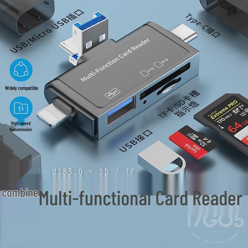Universal 7-in-1 Multi-Function Card Reader for SD/TF - Compatible with Mobile Phones, Tablets, Apple, and Android Devices