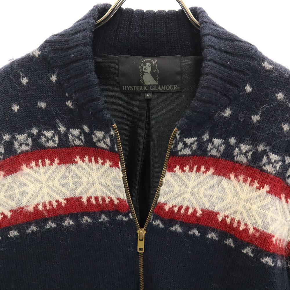 HYSTERIC GLAMOUR Nordic Pattern Knit Jacket S Navy Blouson Men's Used