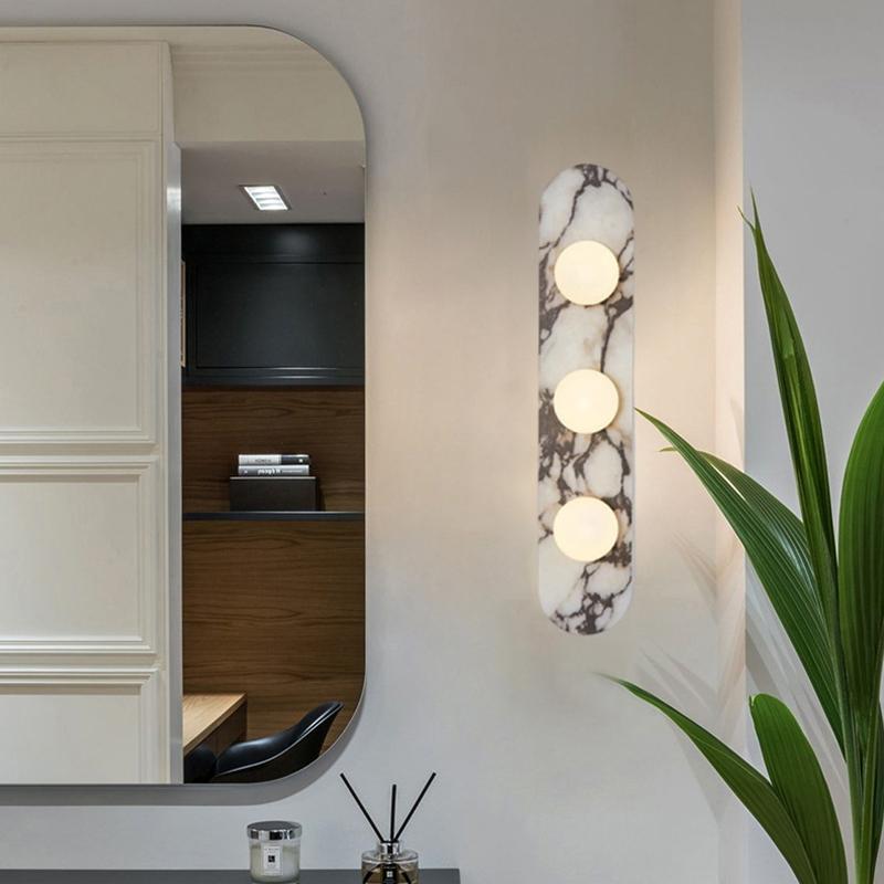Modern Luxury White Black Natural Marble Led Wall Lamp White Glass 8cm G9 Bulb Sconce For Indoor Foyer Aisle Restaurant Bedroom