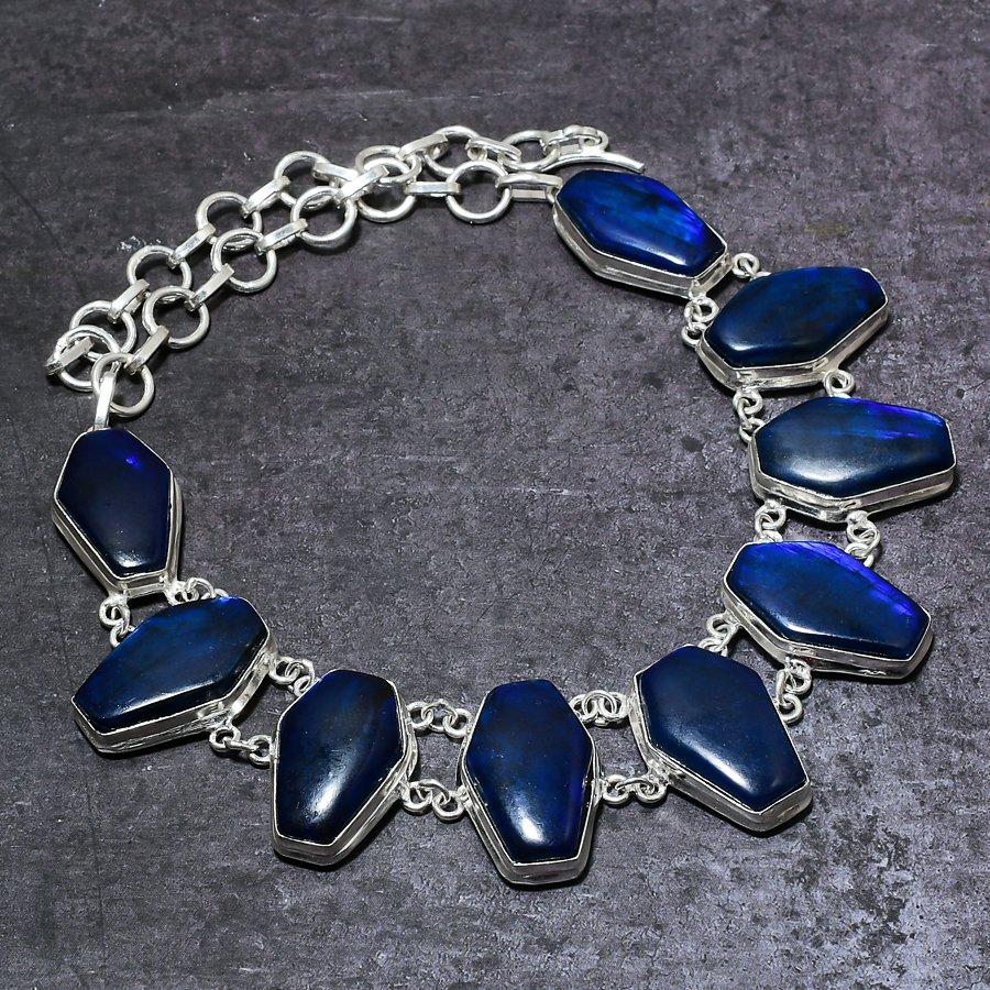 Natural Blue Labradorite Gemstone 925 Sterling Silver Jewelry Necklace 18" v5r06