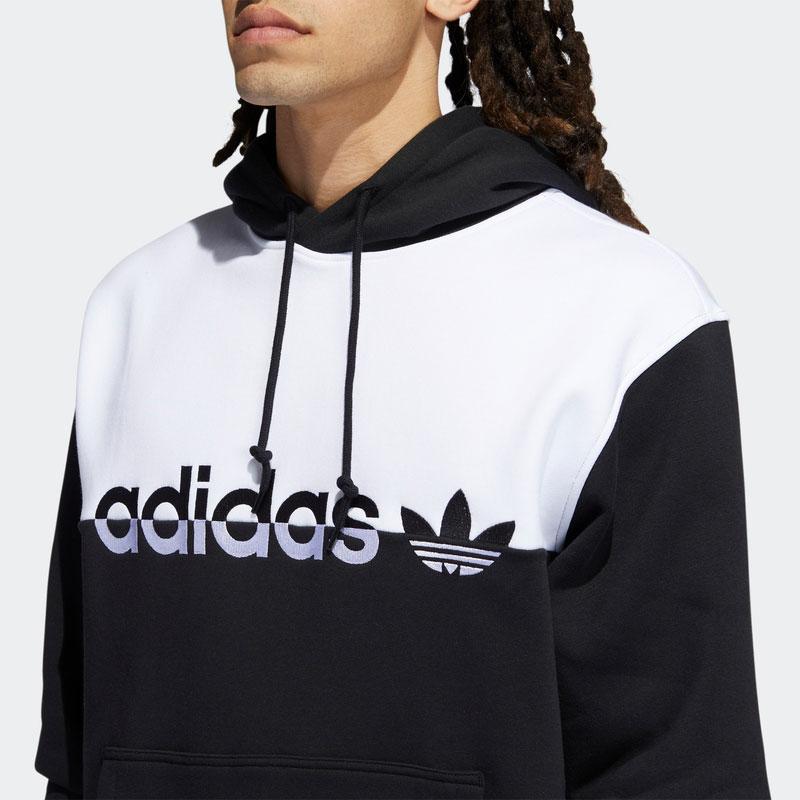 adidas Originals Color Block Logo Patch Kangaroo Pocket Hoodie Men Hoodies Black White H31271