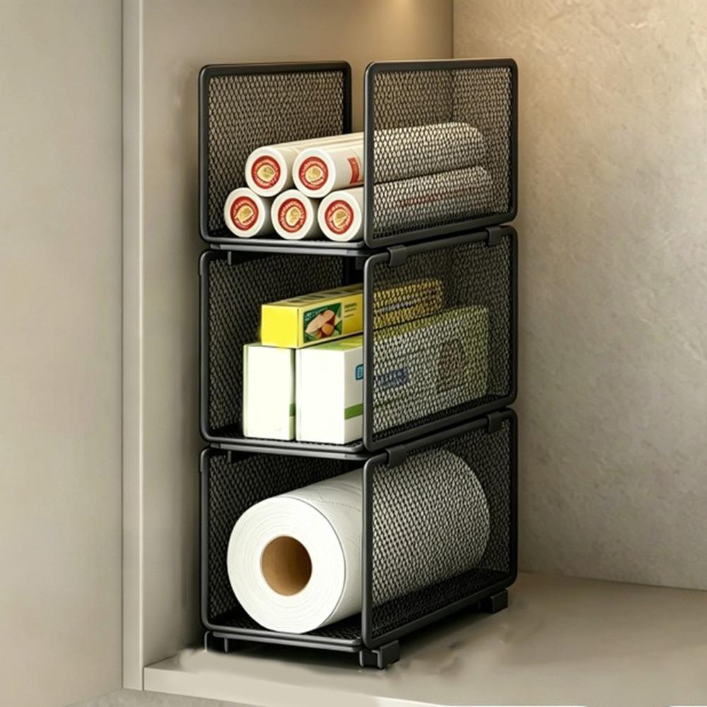 Multi-Layer Plastic Wrap Storage Rack Iron Vertical Storage Rack Cabinet Organizer for Kitchen