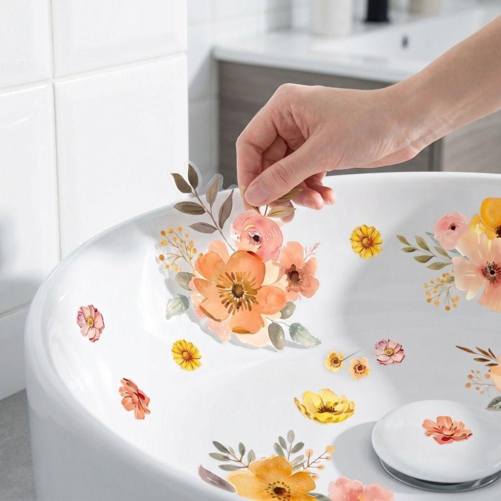 Flower Self-Adhesive Watercolor Floral Stickers Floral Design Home Ornament Bathroom Stickers Ceramic Tile Stickers Wall