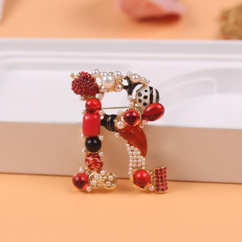 Vintage Rhinestone Pearl Letter Corsage Simple Coat Accessories Brooch Pin