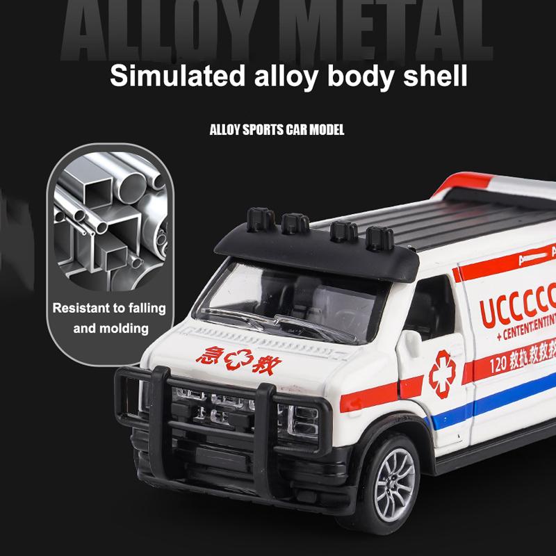 1:36 High Simulation Police Car Ambulance Model Finale Alloy Car Toy Simulation Sound and Light Children's Educational Toy Gift