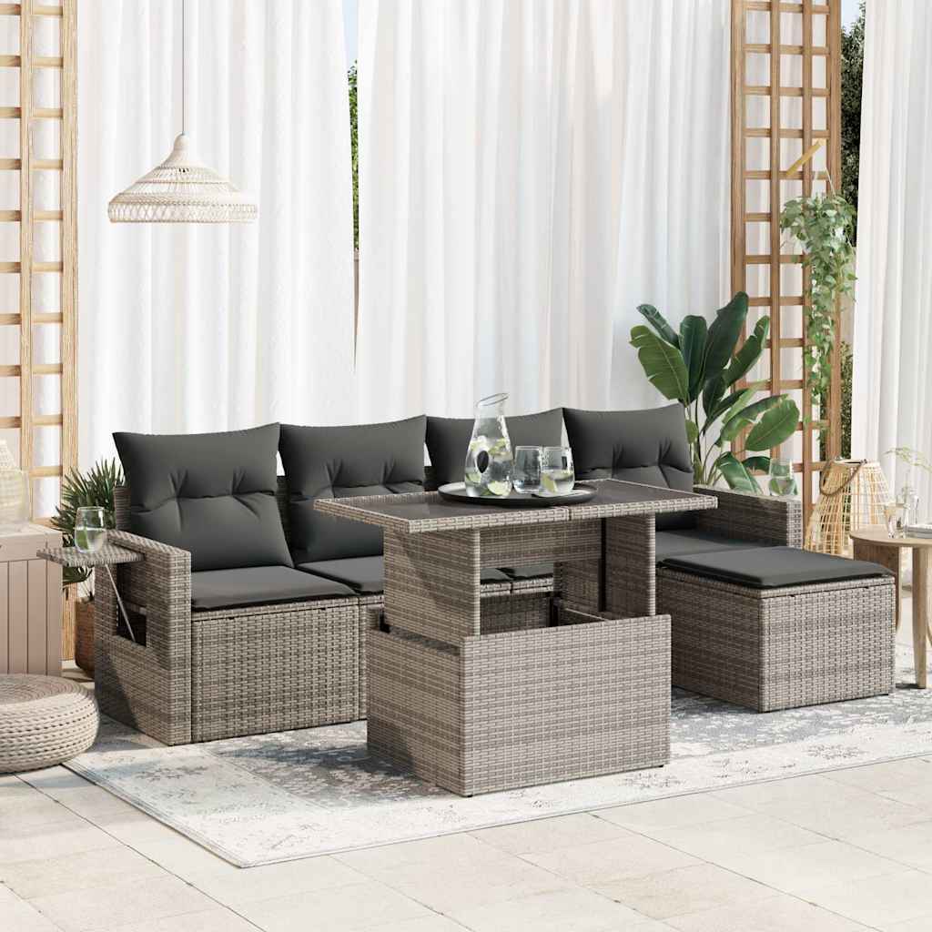 Vidaxl 6-Cz. Set di Mobili da Giardino con Cuscini, Grigio, Polyrattan