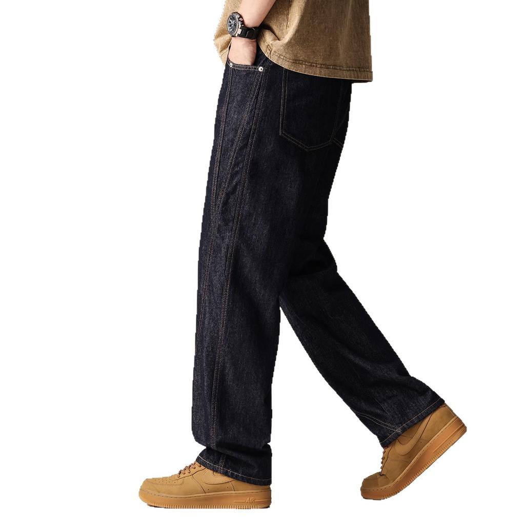 High-end American retro primary color jeans men's straight loose casual wash trendy brand design sense wide leg pants men