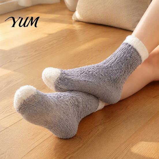 Warm Winter Gift for Women Thickened Plush Socks Women, Soft Coral Fleece Slipper with Loose Circulation Towel Bottom Cushioning, Thermal Floor Autumn