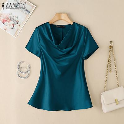 Women Casual Pile Collar Summer Short Sleeve Blouse
