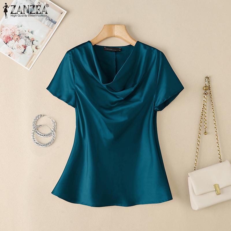 

ZANZEA Women Casual Pile Collar Summer Short Sleeve Blouse XL червоний