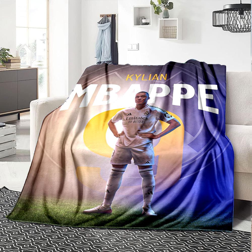 Star Player Kylian Mbappé Blanket Comfortable Great for Bedding Livingroom Picnics Four Seasons Universal Stylish Decor