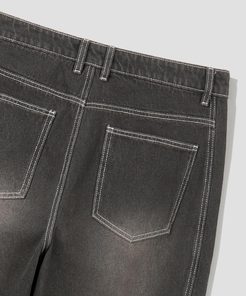 Age O.D. Curved Wash Cut-Out Wide Denim Pants [Dust Black]