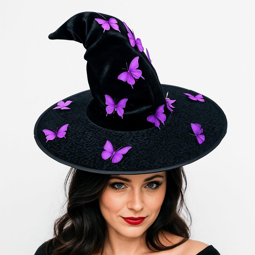 Colorful Butterfly Wizard Cap Velvet Halloween Black Cap Halloween Witch Hat Halloween Party