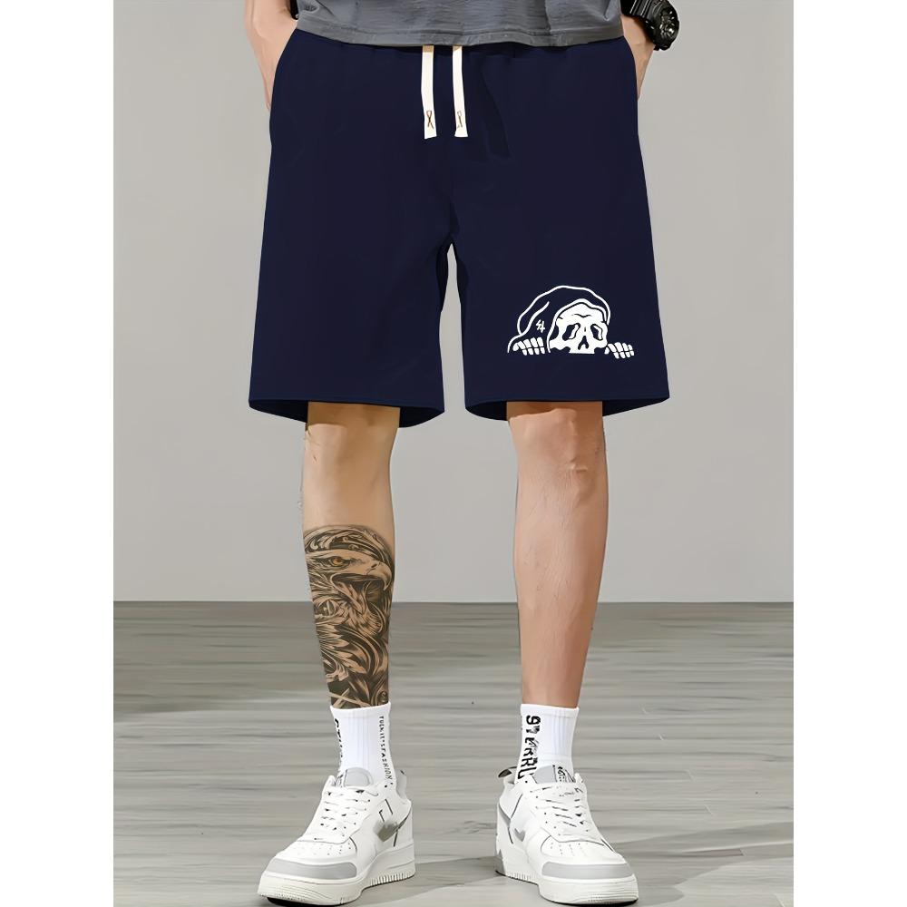 

Fashionable Ghost Head Pattern Printed Shorts for Men, Drawstring Street Casual Summer Shorts M
