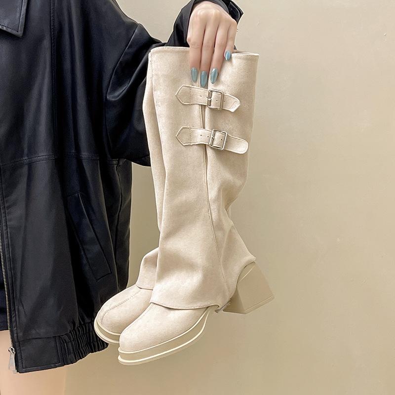 Retro Style Thick Heel Two Wear Knight Boots Women's Autumn and Winter Design Sense Removable Small Height Increase Fashion Boots Long Boots