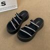 Rhinestone Platform Slippers Women's Summer Wear 2025 Summer New Fashion Open-toed Beach One-word Cool Slippers