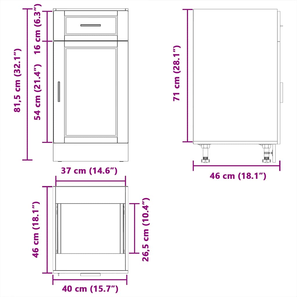 Kitchen Base Cabinet Porto Artisan Oak Wood Based Panel