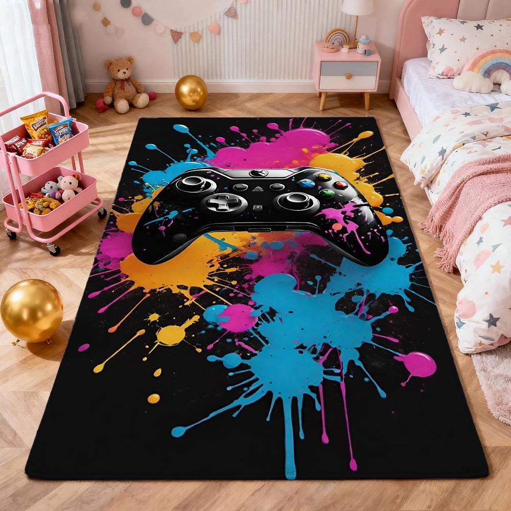 Gamepad Splash Art Indoor Rug Nonslip Durable Carpet For Boys Bedroom Gaming Room Home Decor Memorial Gift
