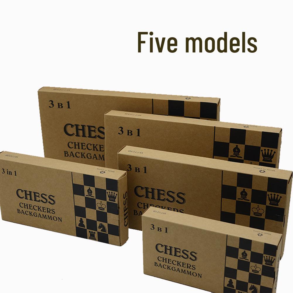 Three-in-One Wooden Chess Set with Checkers & Backgammon - Non-Magnetic Board Games 24cm стандартный