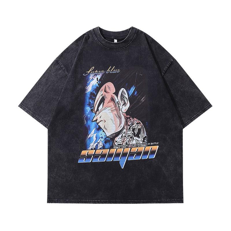 Harajuku Japanese Cartoon Printing Tide Brand Short-Sleeved T-Shirt Men'S And Women'S Hip-Hop Vibe Washed And Made Old Half-Sleeved Tee Shirt